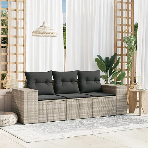 vidaXL Salon de jardin avec coussins 3 pcs gris clair résine tressée