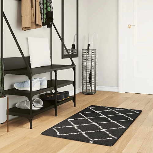 vidaXL Tapis shaggy à poils longs moderne noir et crème 60x110 cm