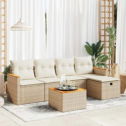 vidaXL Salon de jardin avec coussins 6 pcs beige résine tressée