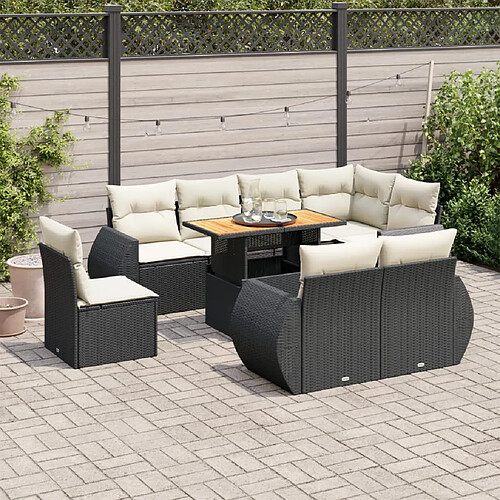 vidaXL Salon de jardin 9 pcs avec coussins noir résine tressée