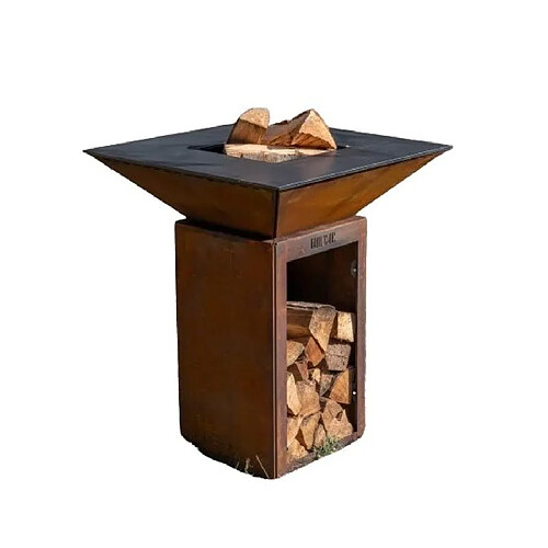 GRILL CHIC Braséro barbecue Le Cévenol 74x74x90 cm avec range-bois en acier corten