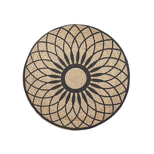 Beliani Tapis en jute d 140 cm beige / noir motif rosace KULLAR