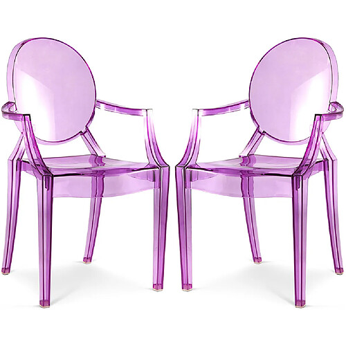 ICONIK INTERIOR Lot de 2 chaises de salle à manger transparentes - Design avec accoudoirs - Louis XIV Violet transparent