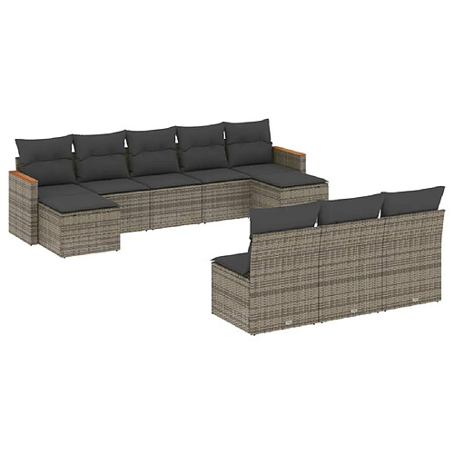 Maison Chic Salon de jardin avec coussins 10 pcs, Ensemble Tables et chaises de jardin, gris résine tressée -GKD406076