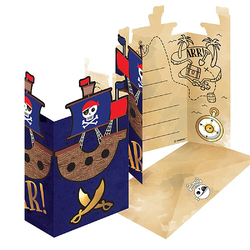 8 CARTONS D?INVITATION ENVELOPPES CARTE DE PIRATES