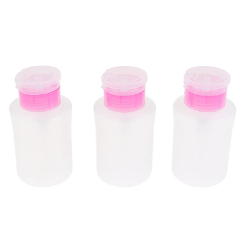 3pcs 180ml bouteilles de pompe vides pour dissolvant d'ongles, alcool, démaquillant rose