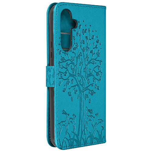 Avizar Étui Arbre et Cerf pour Samsung Galaxy A54 5G Portefeuille Tree Cover Bleu