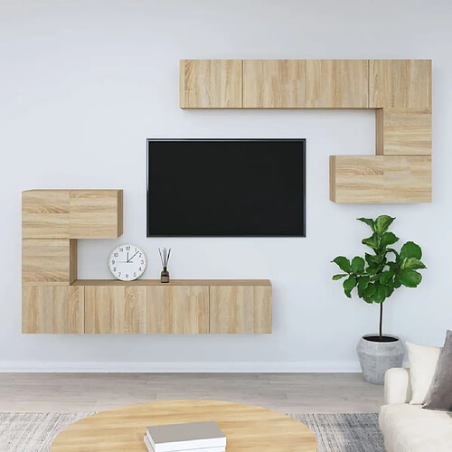 Maison Chic Meuble TV scandinave mural Banc TV suspendu pour salon - Chêne sonoma Bois d'ingénierie -MN57240