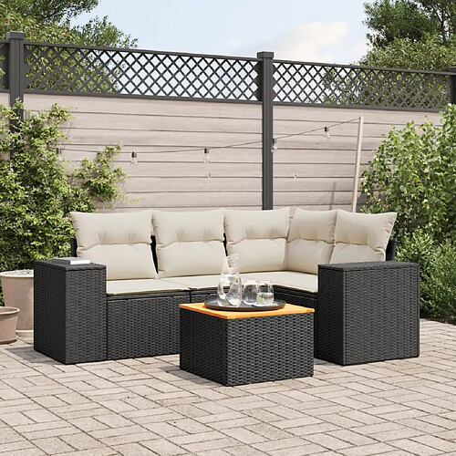 vidaXL Salon de jardin 5 pcs avec coussins noir résine tressée