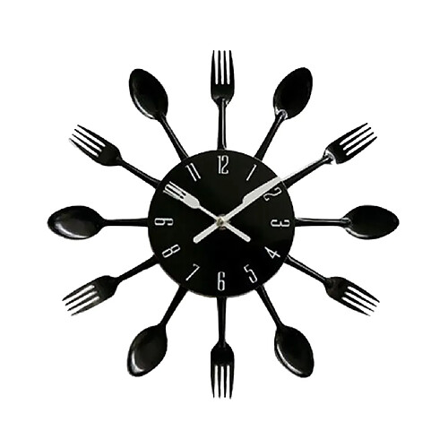 Horloge Murale 3D Creative Cuisine Motif Cuillère Fourchette Miroir Wall Sticker Decal