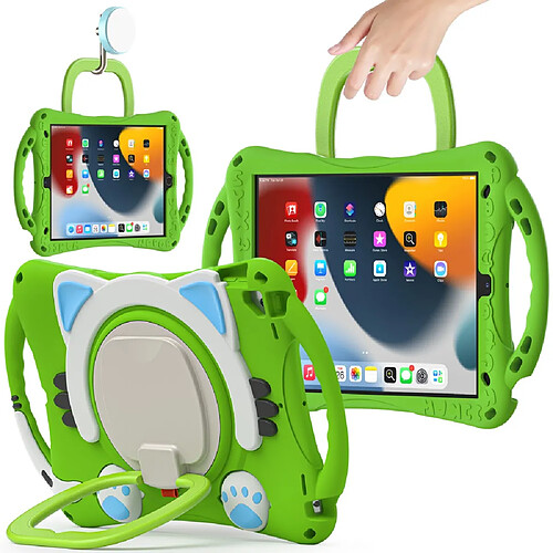 Coque en TPU antichoc avec béquille rotative et bandoulière Vert/bleu bébé pour votre iPad Pro 10.5-pouces (2017)/Air 10.5 pouces (2019)/10.2 (2020)/(2019)/(2021)