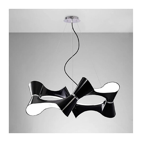 Luminaire Center Suspension Ora 8 Twisted rond Ampoules E27, noir brillant/arylique blanc/chrome poli