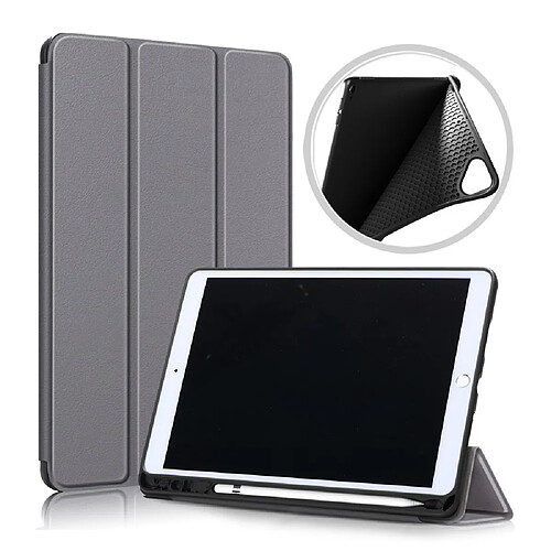 Etui en PU + TPU avec support tripliure et porte-stylet gris pour votre Apple iPad 10.2 (2019)