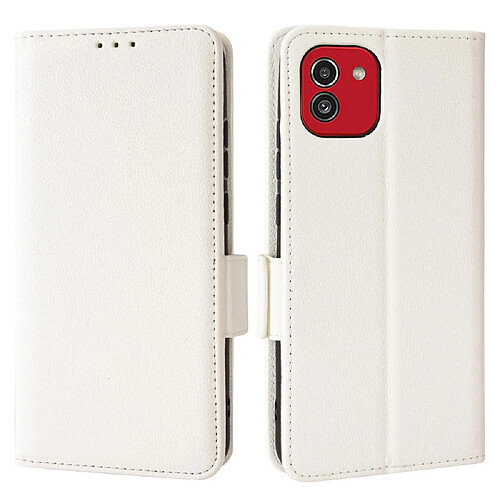 Etui en PU texture litchi, fermoir aimanté, antichoc avec support blanc pour votre Samsung Galaxy A03 (164.2 x 75.9 x 9.1mm)