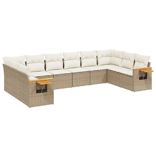 Maison Chic Salon de jardin avec coussins 10 pcs | Ensemble de Table et chaises | Mobilier d'Extérieur beige résine tressée -GKD92089