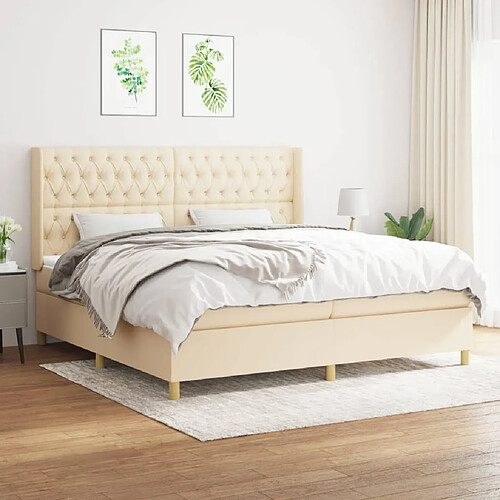 vidaXL Sommier à lattes de lit avec matelas Crème 200x200 cm Tissu