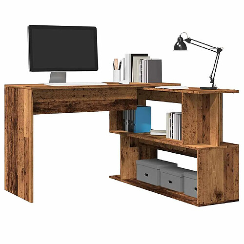 vidaXL Bureau d'angle vieux bois 200,5x50x76 cm bois d'ingénierie