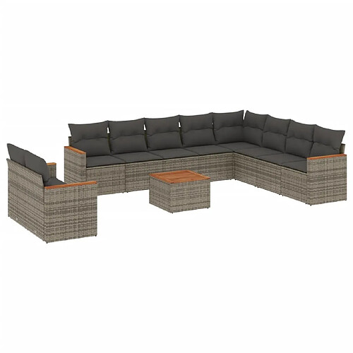 Maison Chic Salon de jardin 11 pcs avec coussins | Ensemble de Table et chaises | Mobilier d'Extérieur gris résine tressée -GKD98860