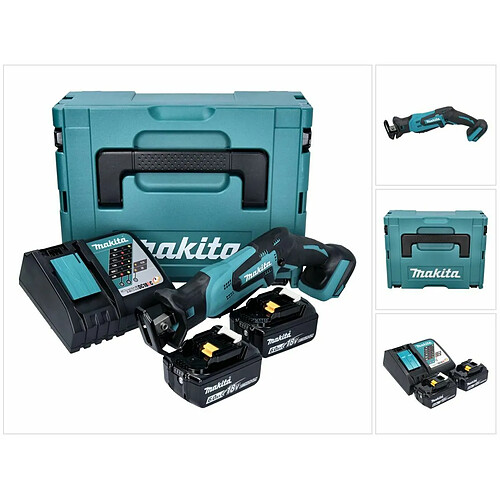 Makita DJR 185 RGJ Scie sabre sans fil Recipro 18 V + 2x Batteries 6.0 Ah + Chargeur + Coffret Makpac