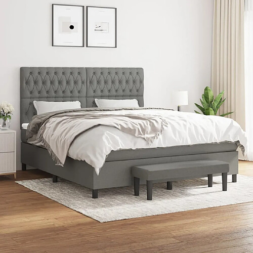 vidaXL Sommier à lattes de lit avec matelas Gris foncé 180x200cm Tissu