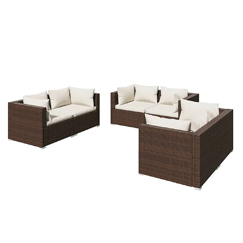 Maison Chic Salon de jardin 6 pcs + coussins - Mobilier/Meubles de jardin - Table et chaises d'extérieur Résine tressée Marron -MN28397