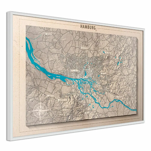 Paris Prix Affiche Murale Encadrée Raised Relief Map Hamburg 30 x 20 cm Blanc