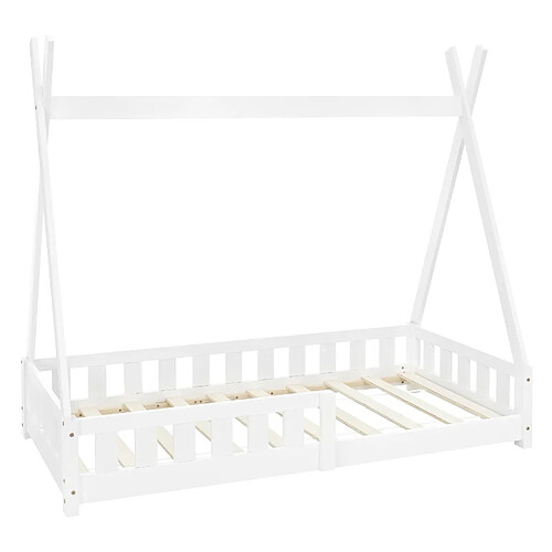 ML-Design Lit d'enfant tipi blanc avec sommier à lattes en bois maison indien 160x80 cm