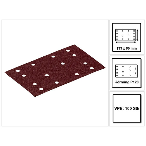 Festool STF 80x133 RU2/50 Bandes abrasives rubis 2 P120 80 x 133 mm - 100 pièces (2x 499050) pour RTS 400, RTSC 400, RS 400, RS 4, LS 130