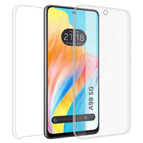 Htdmobiles Coque pour Oppo A98 5G - housse etui silicone gel fine 360 integrale (avant et arriere) + film ecran - TRANSPARENT