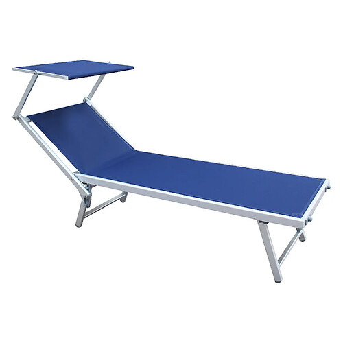 Mobili Rebecca Chaise longue Bleu Aluminium Textilène Balcon Plage 38x186x61