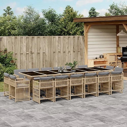 vidaXL Ensemble à manger de jardin et coussins 17 pcs mélange beige