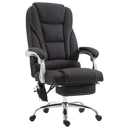 Decoshop26 Fauteuil de bureau avec fonction massage et repose-pieds ajustables en tissu noir 10_0002592