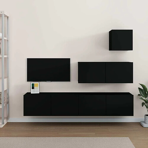 Maison Chic Ensemble de meubles TV 4 pcs | Banc TV Moderne pour salon | Meuble de Rangement - Noir Bois d'ingénierie -MN13570