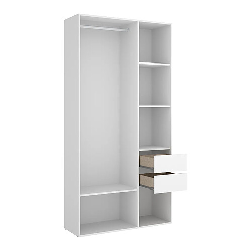 Pegane Armoire, meuble de rangement avec 2 tiroirs coloris chêne naturel, blanc - Longueur 98 x Profondeur 45 x Hauteur 205 cm