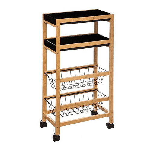 Pegane Desserte de cuisine à roulettes en bois et métal coloris noir et beige - Longueur 40,8 x Profondeur 21,7 x Hauteur 83 cm