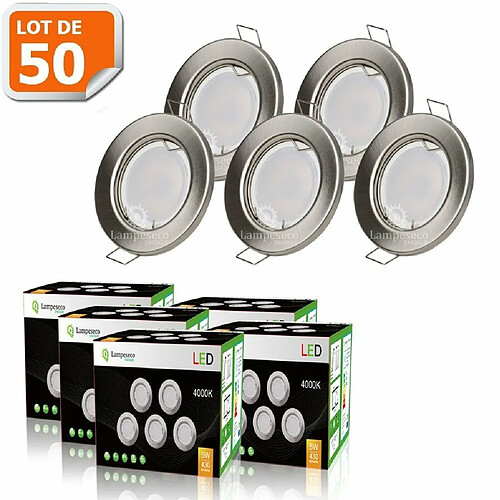 Lampesecoenergie LOT DE 50 SPOT LED ENCASTRABLE COMPLETE RONDE FIXE ALU BROSSE eq. 50W