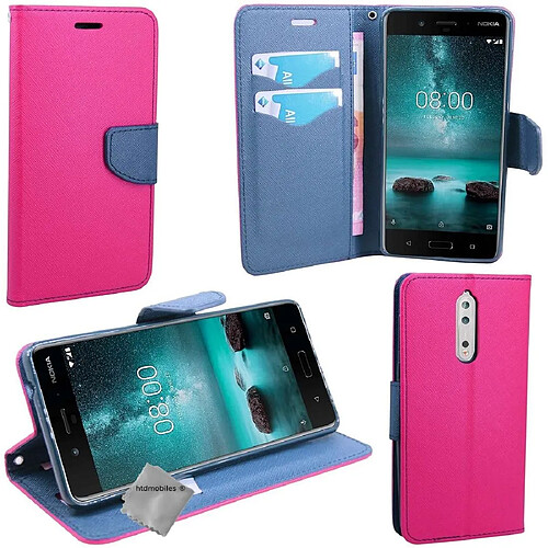 Htdmobiles Housse etui portefeuille pour Nokia 8 + film ecran - ROSE / BLEU