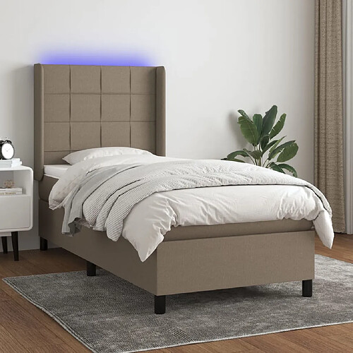 vidaXL Sommier à lattes de lit matelas et LED Taupe 90x190 cm Tissu