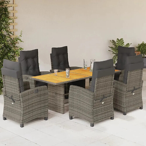 vidaXL Ensemble à manger de jardin et coussins 7 pcs gris rotin