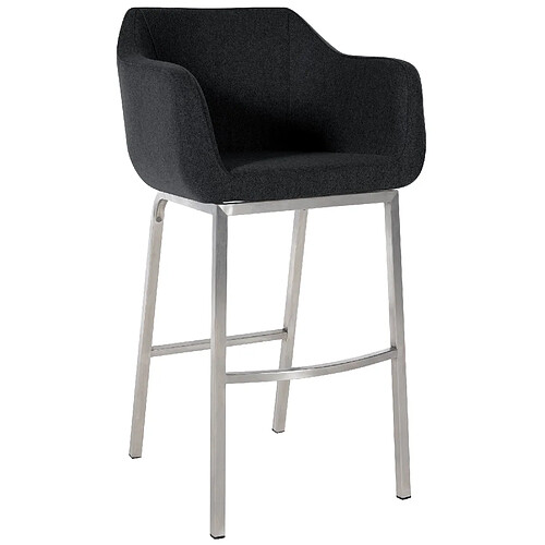 Decoshop26 Tabouret de bar chaise haute x1 recouvert de feutrine anthracite avec piètement à quatre pieds en acier inoxydable 10_0005237