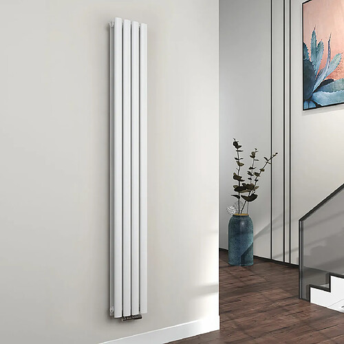 EMKE Radiateur à Eau Chaude, Radiateur Ovale Connexion Centrale, Montage Mural Vertical Design, Blanc 180x24cm 678W Double Couche