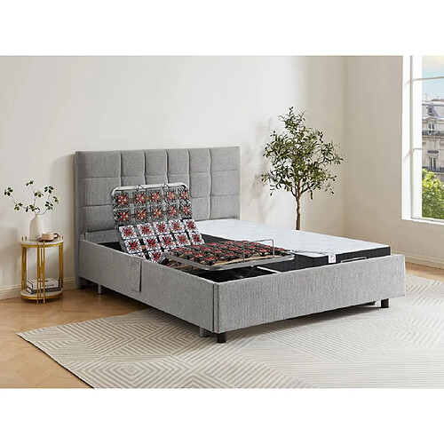 Vente-Unique Lit électrique de relaxation déco tout plots + matelas ressorts ensachés et mémoire de forme - 2 x 80 x 200 cm - Tissu - Gris - MANAM de DREAMEA