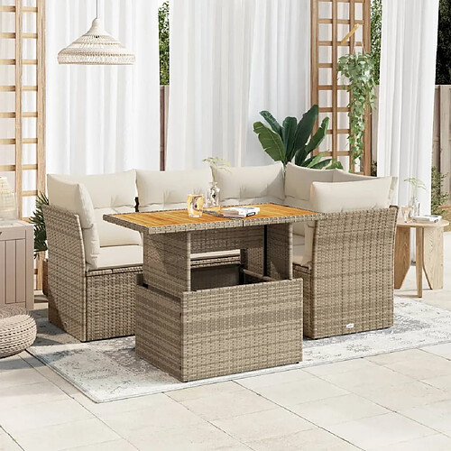 vidaXL Salon de jardin avec coussins 5 pcs beige résine tressée