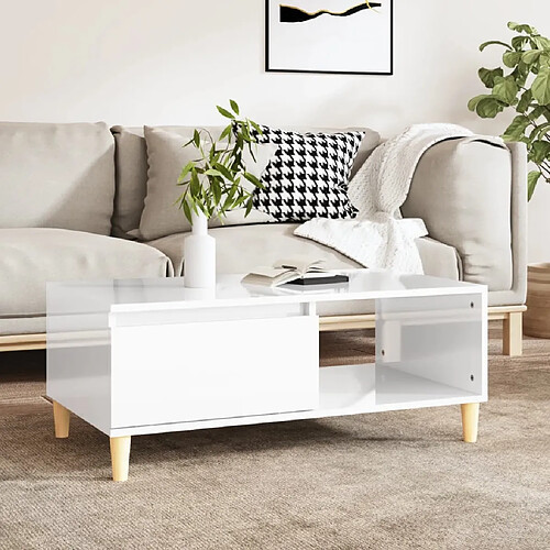 Maison Chic Table basse,Table Console Table d'appoint, Table pour salon Blanc brillant 90x50x36,5 cm Bois d'ingénierie -MN91485