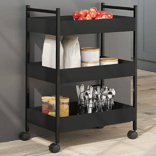 Maison Chic Desserte de cuisine | Chariot de cuisine | Meuble de rangement roulant noir 50x30x70 cm bois d'ingénierie -GKD52721