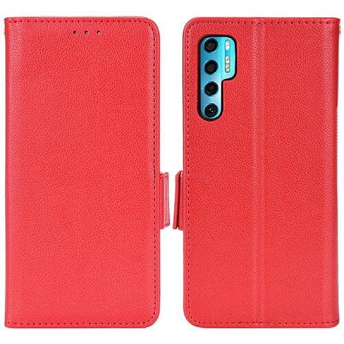 Etui en PU texture litchi, double fermeture magnétique avec support, rouge pour votre TCL 20 Pro 5G