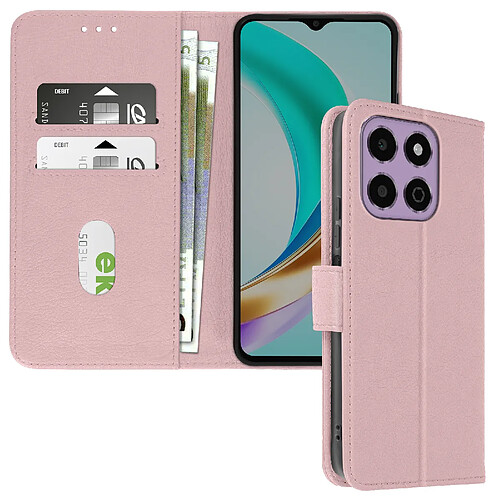 Avizar Étui pour Honor X6b Clapet Portefeuille et Support Vidéo Rose Champagne