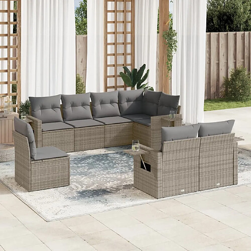 vidaXL Salon de jardin 8 pcs avec coussins gris résine tressée