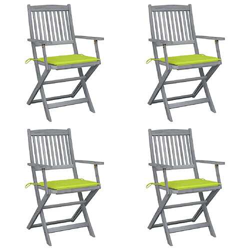 vidaXL Chaises pliables d'extérieur lot de 4 et coussins Bois d'acacia