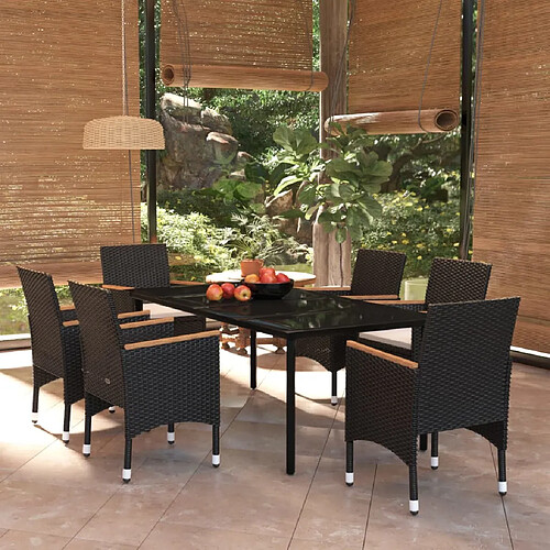 vidaXL Ensemble à manger de jardin avec coussins 7 pcs Noir